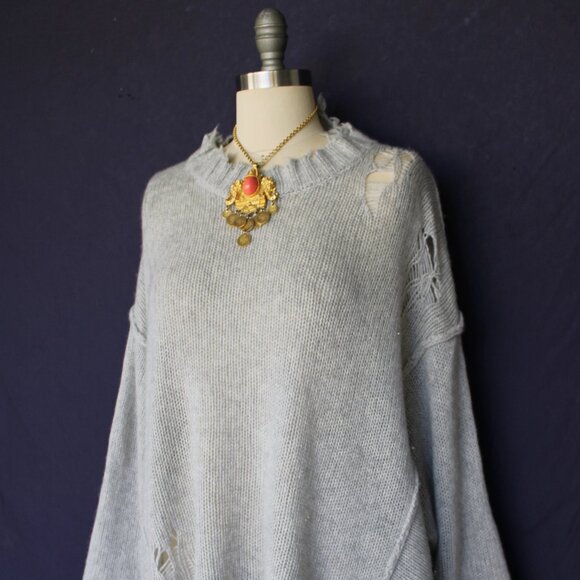 R13 Cashmere heather gray distressed PATTI tunic sweater top grunge vintage $945 - Picture 8 of 10